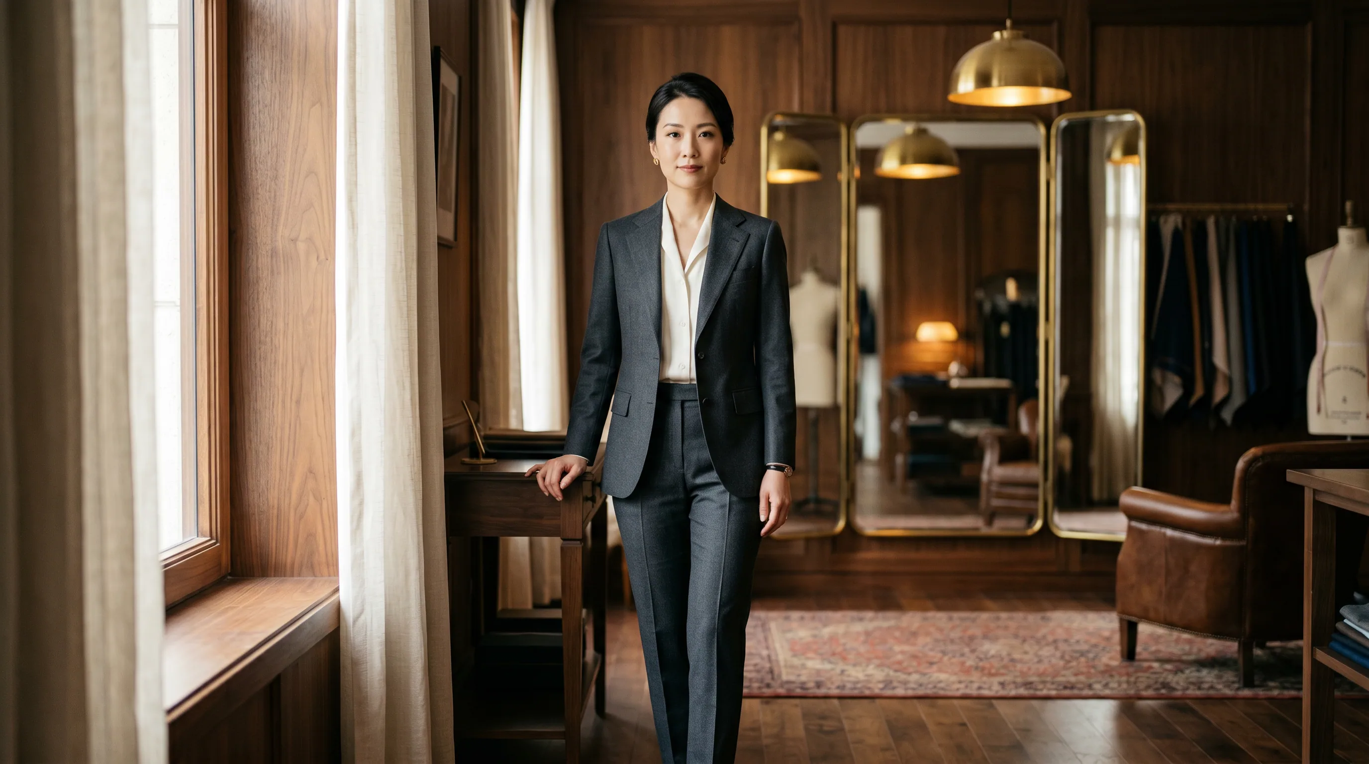 Elegant woman in bespoke suit